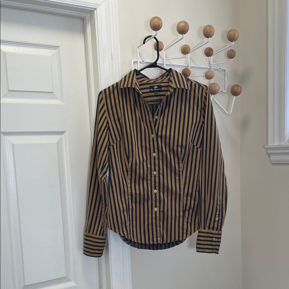Ben Sherman - Classic Vertical Striped Button Down Long Sleeve - Gold Navy - M